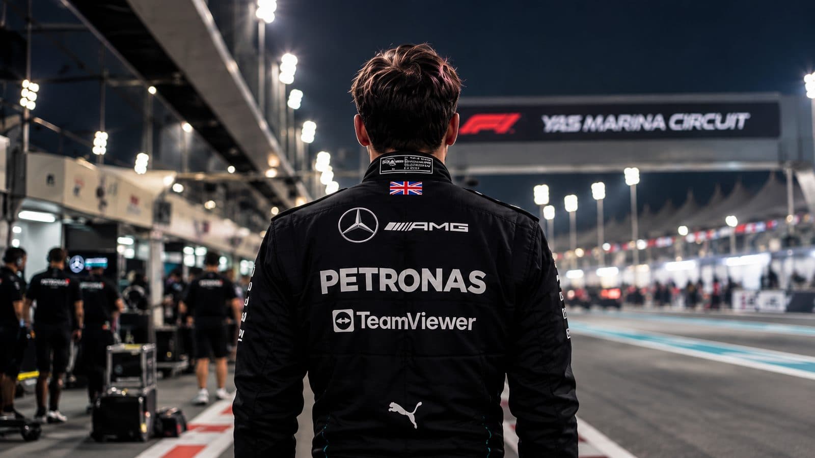 Pit-lane motorsport environment at Yas Marina in Abu Dhabi