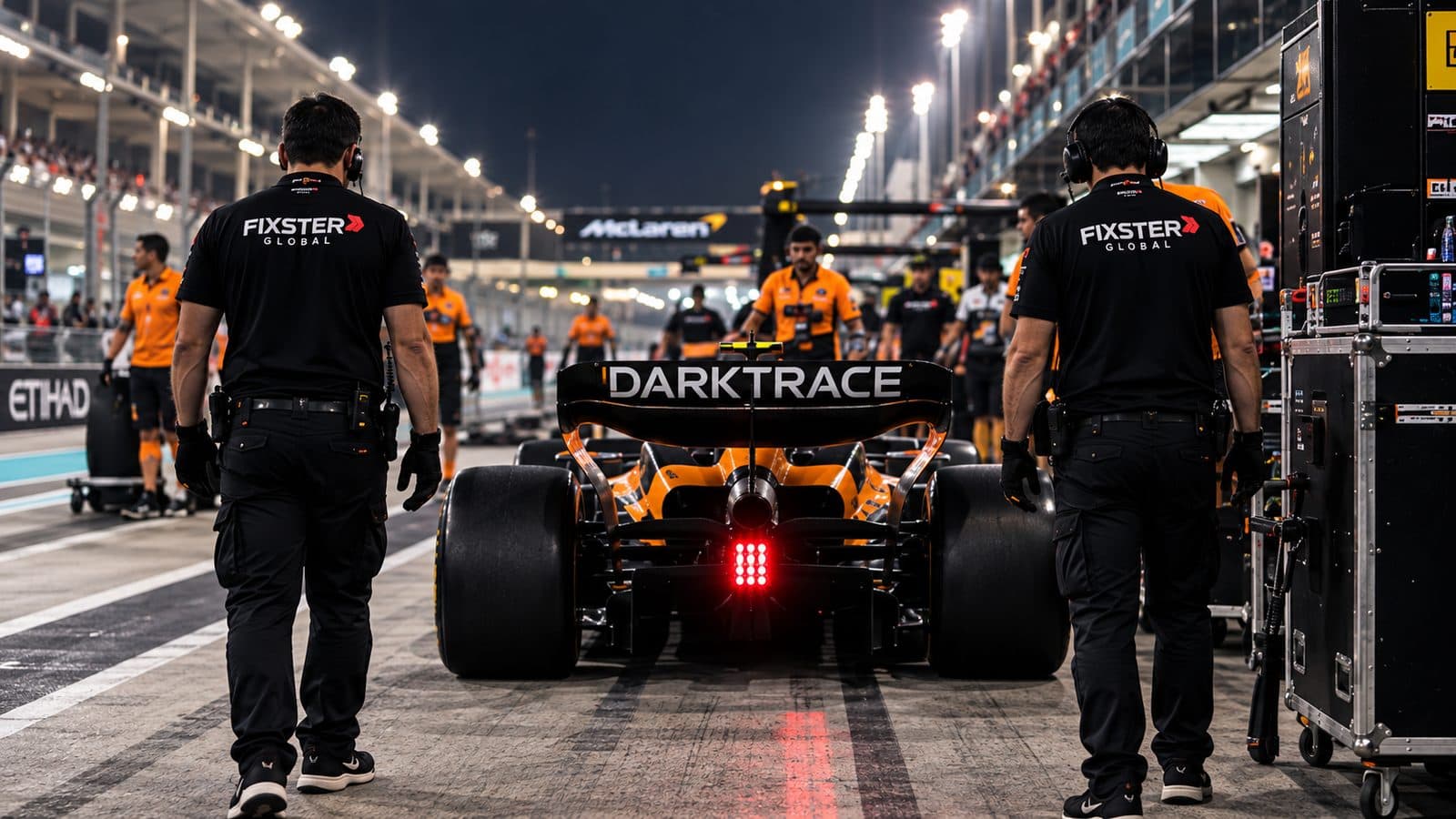 Fixster Global crew supporting pit-lane operations during the Abu Dhabi motorsport event period